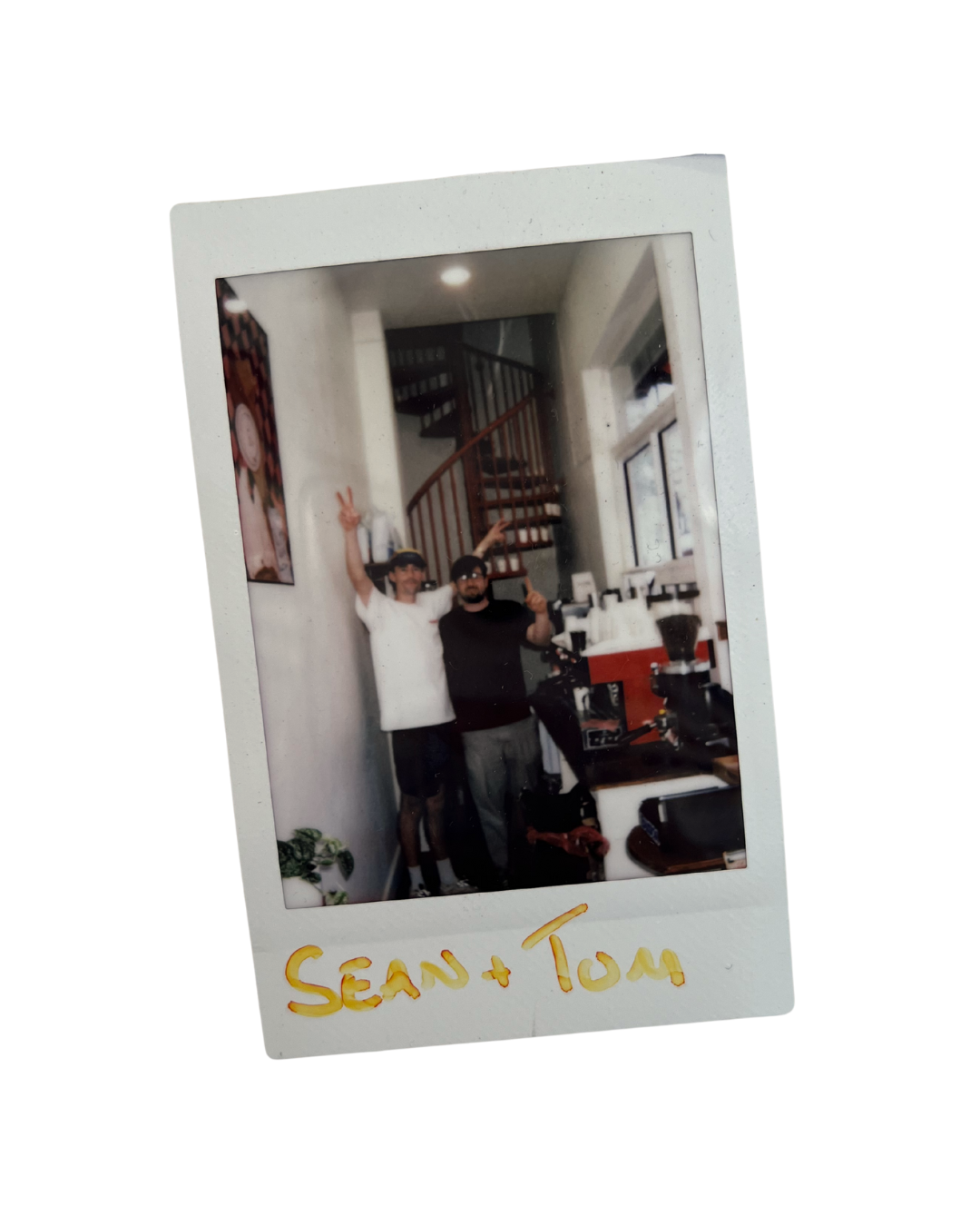 Polaroid photo of Sean and Tom at Running Late